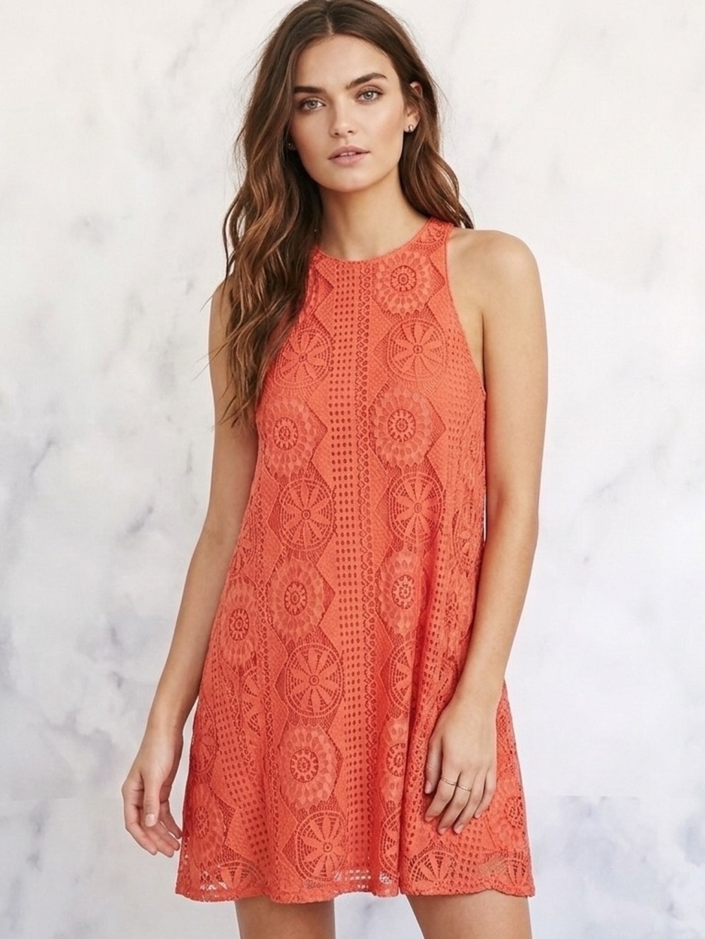 Show Me Your Mumu Ritzy Lace Dress Coral Halter Mini Size M